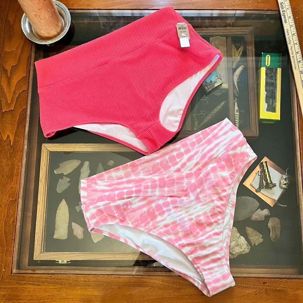 NEW 2 Victorias Secret Swim Bathing 2 Bottoms Pink VS XXL High Waisted NEW